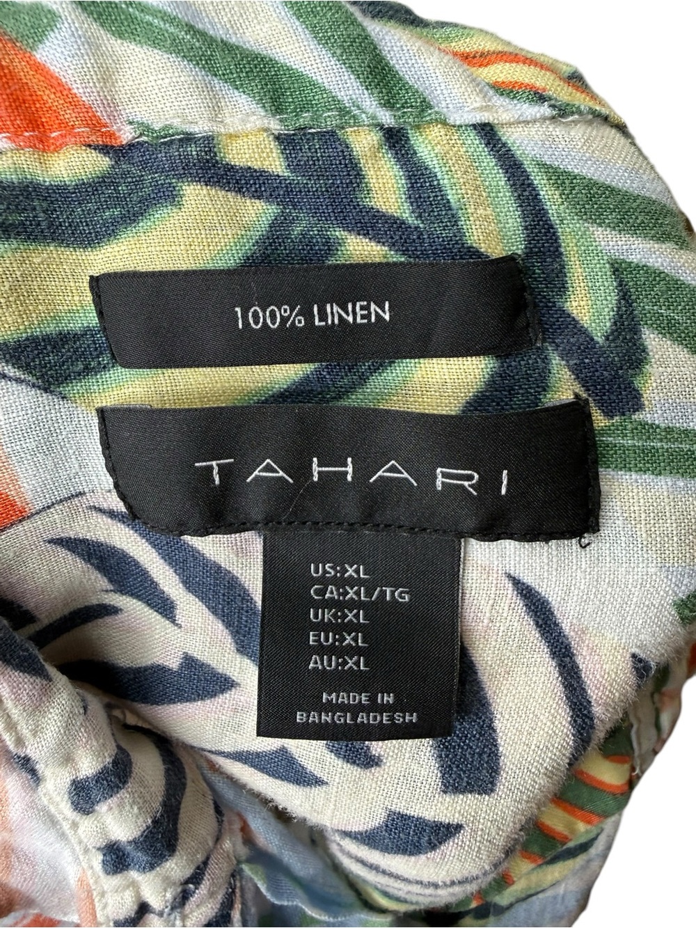 Tahari 100% Linen Tropical Leaf Print Button Front Shirt XL - Picture 3 of 7